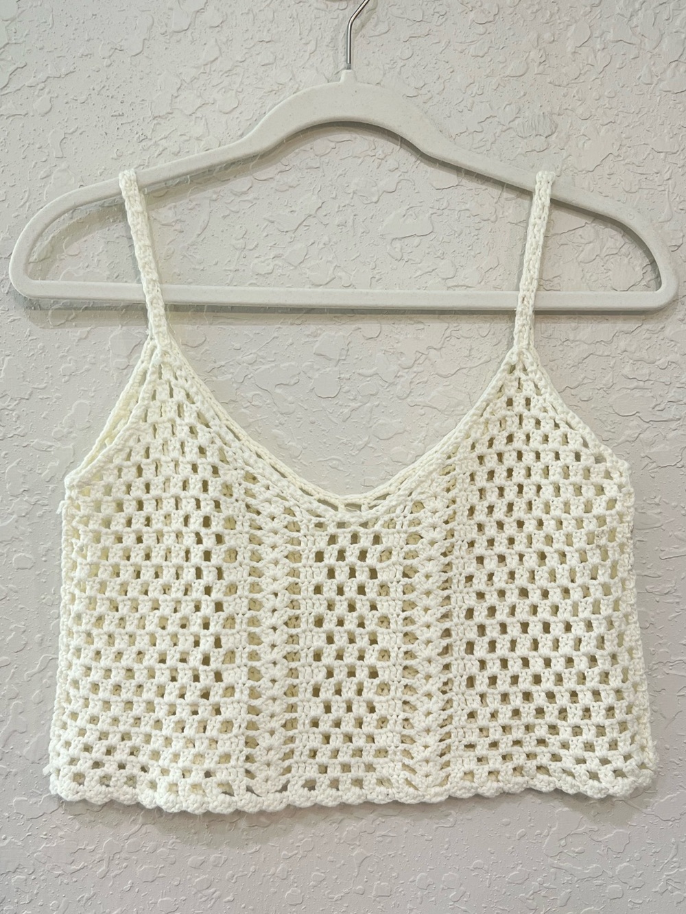 Hand Crocheted Cream Crop Top Open Knit S/M